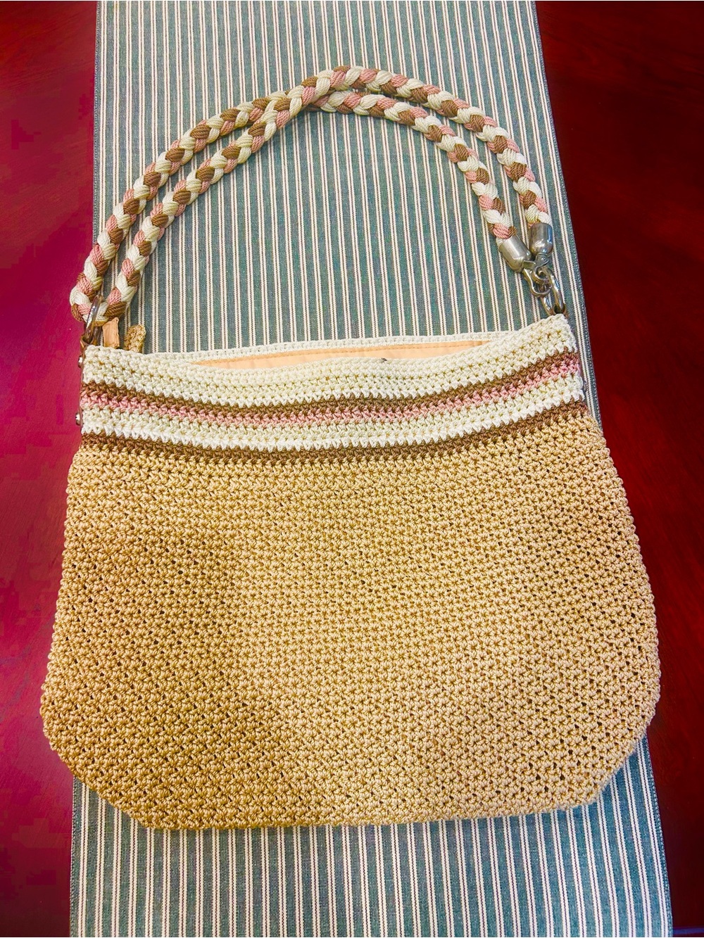 The Sak Woven Straw Shoulder Bag in Natural, Cream and Pink